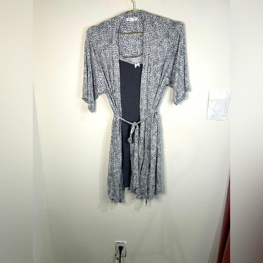 Modern Luxury Carole Hochman Robe Chemise Set S Gray Pink Bow Flaw Read
